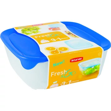 CURVER "FRESH&GO" SZÖGLETES ÉTELTARTÓ SZETT 0,8L+1,7L+2,9L+0,25L kék