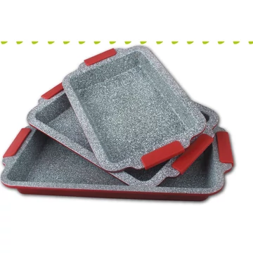 Berghome Line tepsi szett kerámia/gránit tapadásmentes  bevonattal 3 részes, szilikon fogantyúval,  36, 40, 46 cm, bordó Berghome Line tepsi szett kerámia/gránit tapadásmentes  bevonattal 3 részes, szilikon fogantyúval,  36, 40, 46 cm, bordó