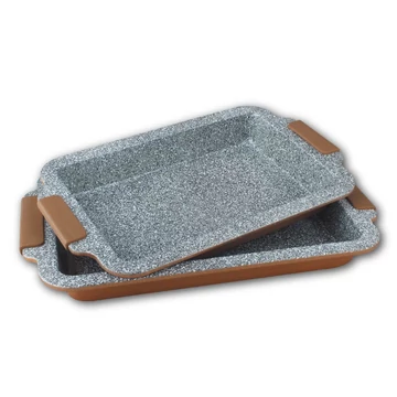Berghome Line tepsi szett gránit tapadásmentes  bevonattal 2 részes, szilikon fogantyúval, 36 és 40,5 cm, arany barna Berghome Line tepsi szett gránit tapadásmentes  bevonattal 2 részes, szilikon fogantyúval, 36 és 40,5 cm, arany barna