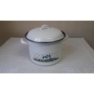 Zománcozott fazék libás motívmmal 18 x 15 cm, 3,8 L