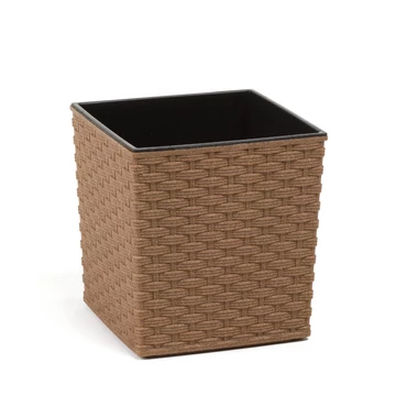 Lamela 829 JUKA ECO Rattan virágcserép/kaspó + betét vegyes színben, 38 x 38 cm barna/naturalne drewno