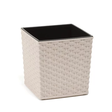 Lamela 829 JUKA ECO Rattan virágcserép/kaspó + betét vegyes színben, 38 x 38 cm fehér/bialy