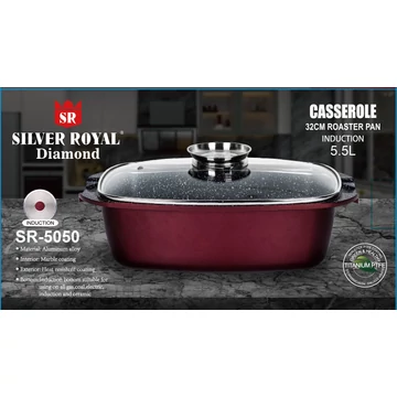 Silver Royal Diamond kacsasütő/sütőtál tapadásmentes márvány bevonattal 32x10 cm, 5,5 L, bordó