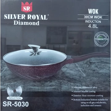 Silver Royal Diamond indukciós wok serpenyő márvány bevonattal 30 cm, 4,8L, bordó márvány