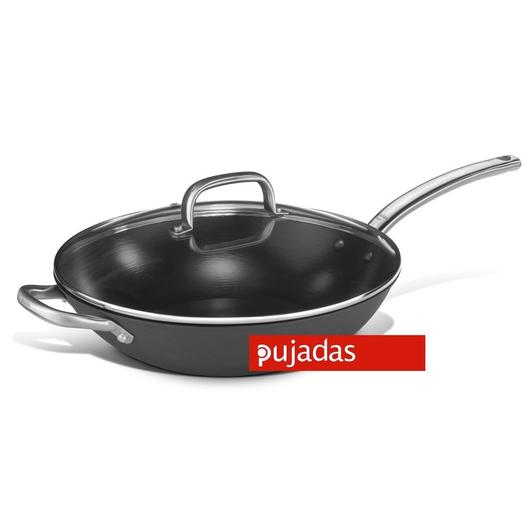 Pujadas Öntöttvas wok üveg fedővel, svájci tapadásmentes bevonattal 32 cm