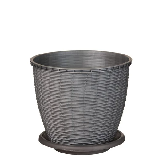 Enger cserép + alátét rattan  26 x 25 cm,9 L, szürke