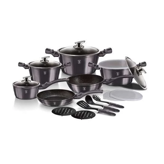 Berlinger Haus Carbon Pro Collection 15+3 részes edénykészlet márvány bevonattal