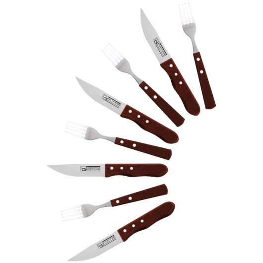 Carl Schmidt Sohn KOCH SYSTEME BRÜHL, 8 részes Jumbo steak kés és villa szett, rozsdamentes acél, fa markolattal
