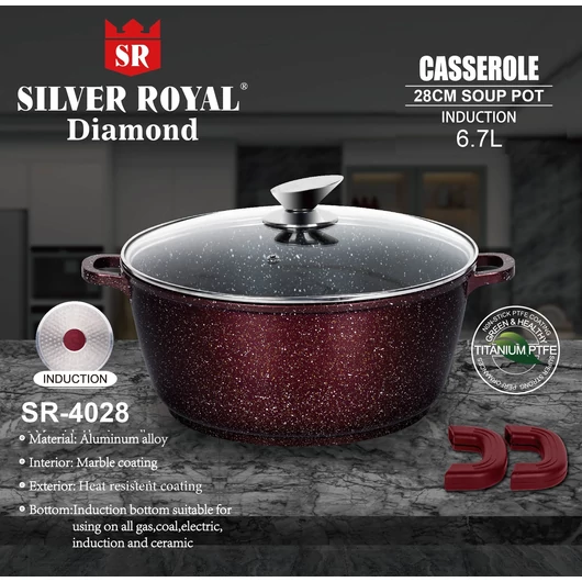 Silver Royal Diamond lábas tapadásmentes márvány bevonattal 28x12,5 cm, 6,4 L