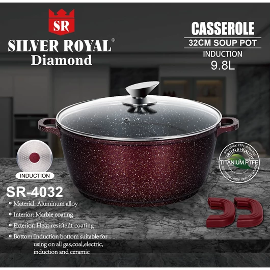 Silver Royal Diamond lábas tapadásmentes márvány bevonattal 32x14,6 cm, 9,8 L