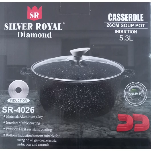 Silver Royal Diamond tapadásmentes lábas, 26 cm x 12 cm, 5,3L, bordó márvány