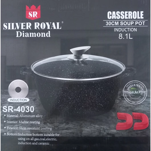 Silver Royal Diamond tapadásmentes lábas, 30 cm x 13,6 cm, 8,1L, fekete