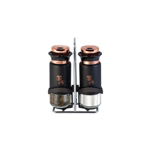 Berlinger Haus Black Rose Collection só- és borsszóró készlet állvánnyal, fekete/rosegold