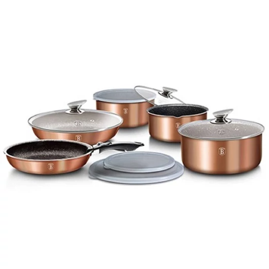 Berlinger Haus Metallic Rosegold Line 12 részes edénykészlet levehető nyéllel,márvány bevonattal, metál külső bevonattal