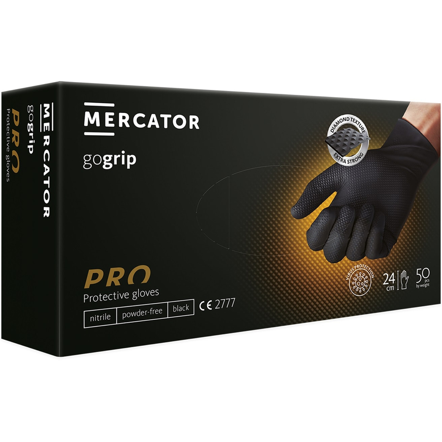 Mercator GoGrip fekete egyszer használatos, latexmentes védőkesztyű, 50 db, M