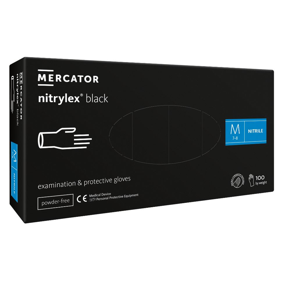 Mercator Nitrylex fekete egyszer használatos, latexmentes védőkesztyű, 100 db, M